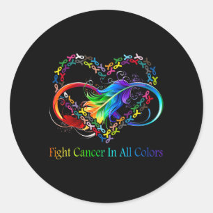 Fight Cancer In All Color Fight Cancer Feather Rib Classic Round Sticker