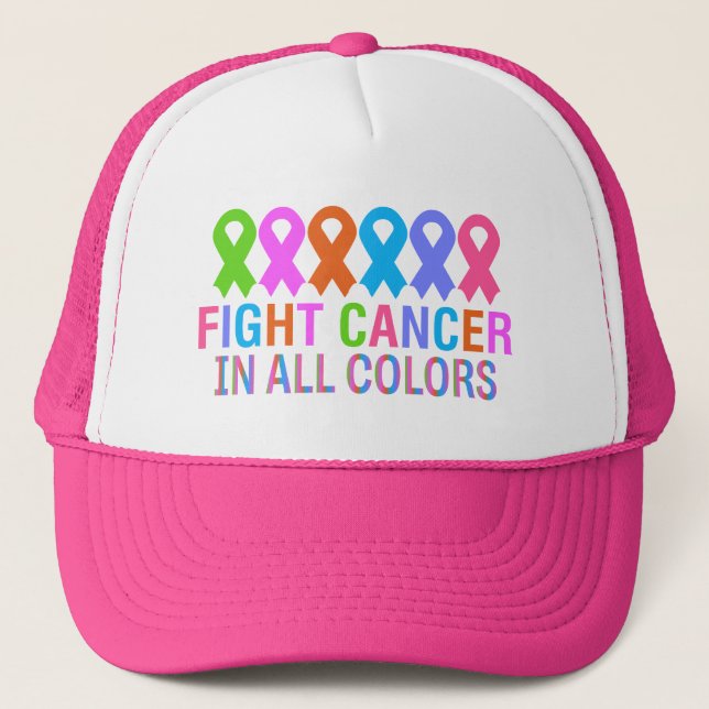 Fight Cancer In All Colours Colourful Ribbon Cance Trucker Hat (Front)