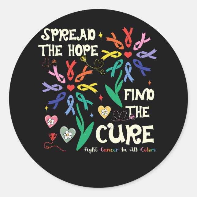 Fight Cancer In All Every Colour Ribbons Flower He Classic Round Sticker (Front)