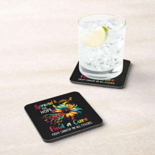 Fight Cancer in Spread-Hope Find A Cure Sunflower Coaster