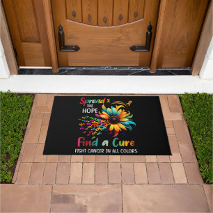 Fight Cancer in Spread-Hope Find A Cure Sunflower Doormat