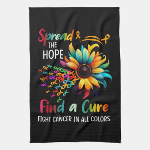 Fight Cancer in Spread-Hope Find A Cure Sunflower Tea Towel