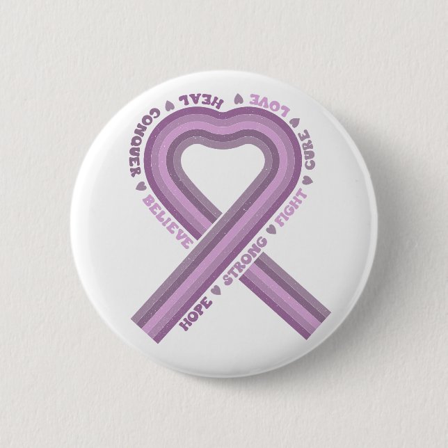 Fight Cancer Purple Awareness Ribbon Warrior Hope 6 Cm Round Badge (Front)