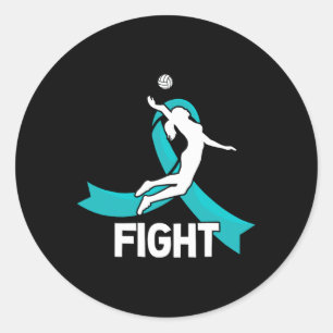 Fight Cervical Cancer Volleyball Teal Ribbon Aware Classic Round Sticker