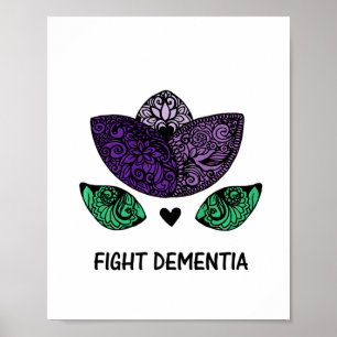 Fight Dementia Heimerheimer Flower Doodled Mandala Poster