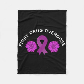 Fight Drug Overdose Purple Ribbon Floral Flower De Fleece Blanket