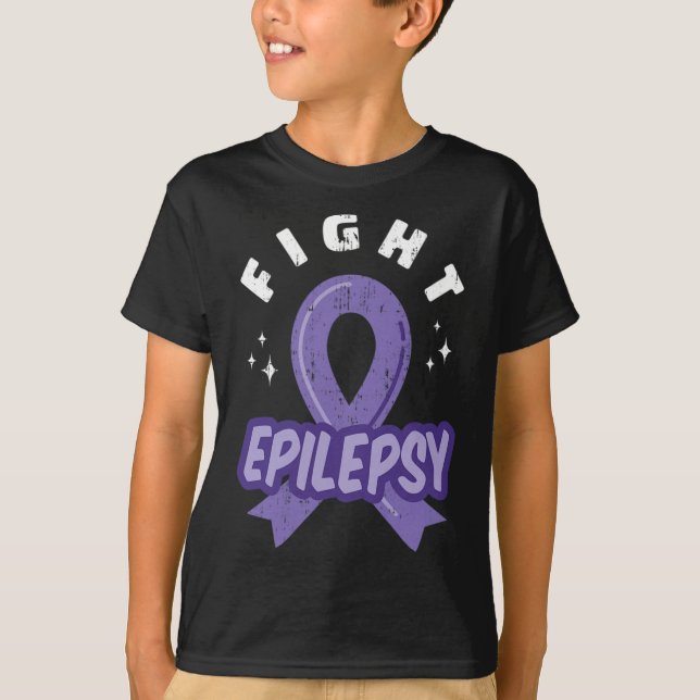Fight Epilepsy Purple Ribbon Awareness Support Out T-Shirt (Front)
