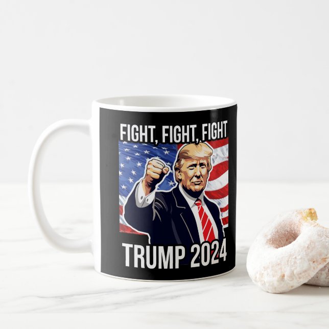 Fight Fight Fight Donald Trump 2024 American Flag Coffee Mug (With Donut)