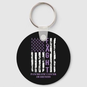 Fight Flag Purple Ribbon Support Pancreatic Cancer Key Ring