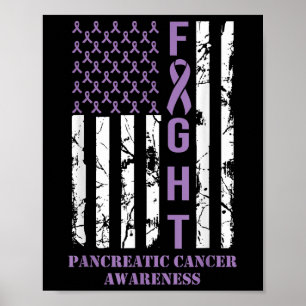 Fight Flag Purple Ribbon Support Pancreatic Cancer Poster