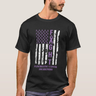 Fight Flag Purple Ribbon Support Pancreatic Cancer T-Shirt