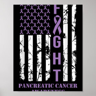Fight Flag Purple Ribbon Suprt Pancreatic Cancer Poster