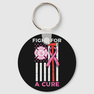 Fight For A Cure Firefighter US Flag Breast Cancer Key Ring