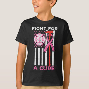 Fight For A Cure Firefighter US Flag Breast Cancer T-Shirt