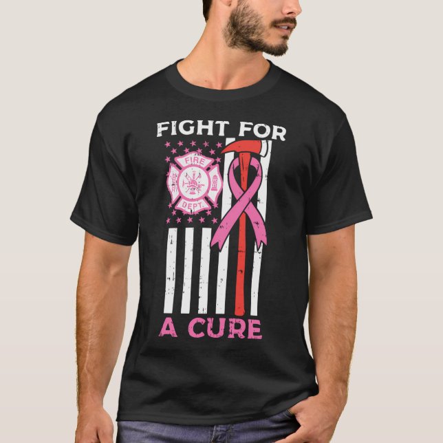 Fight For A Cure Firefighter Us Flag Breast T-Shirt (Front)