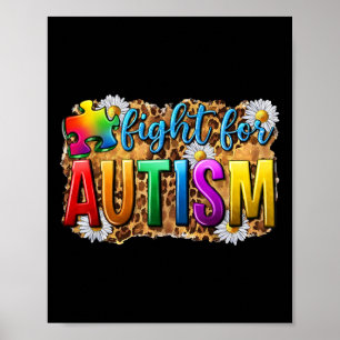 Fight For Autism Daisy And Puzzle Autism Awareness Poster