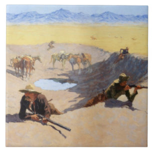 Fight for the Water Hole (by Frederic Remington) Ceramic Tile