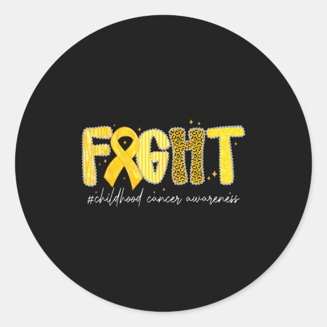Fight Gold Ribbon Childhood Cancer Awareness  Classic Round Sticker (Front)
