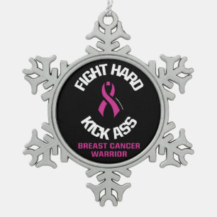 Fight Hard...Breast Cancer Snowflake Pewter Christmas Ornament