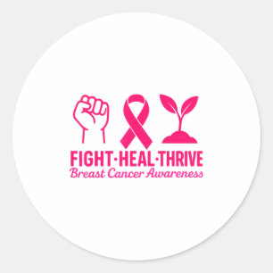 Fight Heal Thrive Breast Cancer Awareness Nk Ribbo Classic Round Sticker