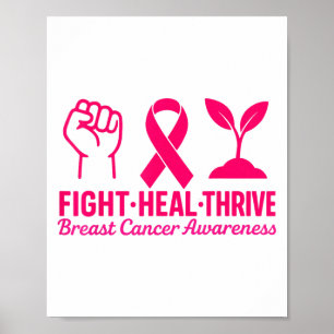 Fight Heal Thrive Breast Cancer Awareness Nk Ribbo Poster