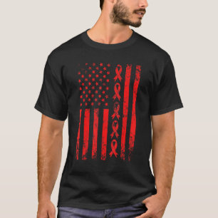 Fight Hiv Aids Awareness Patriotic Red Ribbon Retr T-Shirt