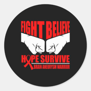 FIGHT HOPE SURVIVE BRAIN ANEURYSM WARRIOR  CLASSIC ROUND STICKER