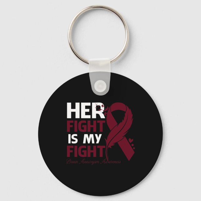 Fight Is My Fight Brain Aneurysm Awareness Feather Key Ring (Front)