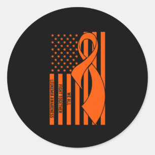 Fight Leukaemia Awareness Orange Ribbon Usa Flag W Classic Round Sticker