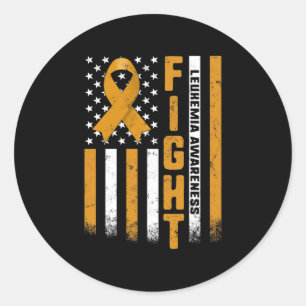 Fight Leukaemia Awareness Orange Ribbon USA Flag W Classic Round Sticker