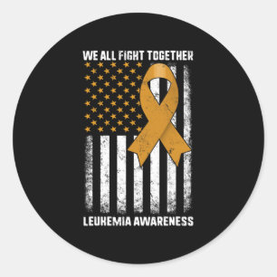 Fight Leukaemia Awareness Orange Ribbon USA Flag W Classic Round Sticker