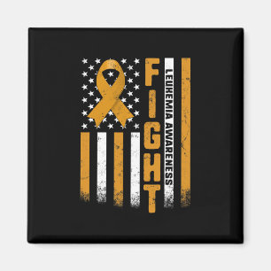 Fight Leukaemia Awareness Orange Ribbon USA Flag W Magnet