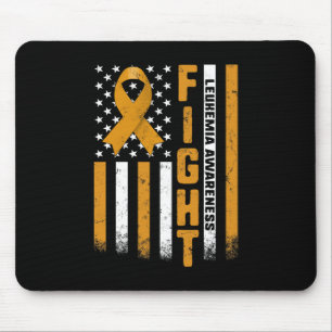 Fight Leukaemia Awareness Orange Ribbon USA Flag W Mouse Pad