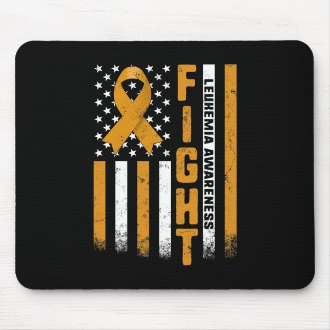 Fight Leukaemia Awareness Orange Ribbon USA Flag W Mouse Pad (Front)
