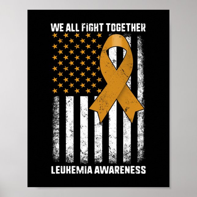 Fight Leukaemia Awareness Orange Ribbon USA Flag W Poster (Front)