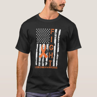 Fight Leukaemia Awareness Vintage USA Flag Orange T-Shirt