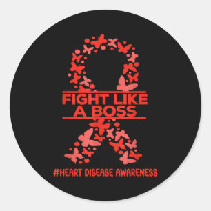 Fight Like A Boss Heart Disease Awareness Classic Round Sticker