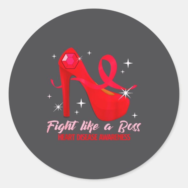 Fight Like A Boss Heart Health Heart Disease Aware Classic Round Sticker (Front)