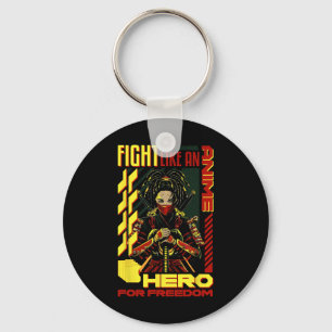 Fight Like An Anime Hero Freedom Black Anime Girl Key Ring