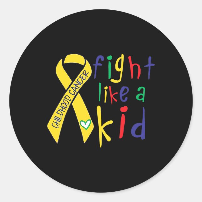 Fight Like Kid Gold Ribbon Childhood Cancer Awaren Classic Round Sticker (Front)