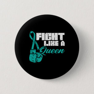 Fight Like Queen Teal Boxing Gloves Ovarian Cancer 6 Cm Round Badge