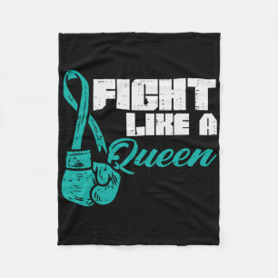 Fight Like Queen Teal Boxing Gloves Ovarian Cancer Fleece Blanket