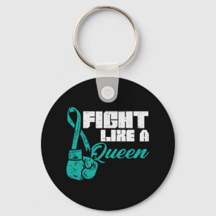 Fight Like Queen Teal Boxing Gloves Ovarian Cancer Key Ring