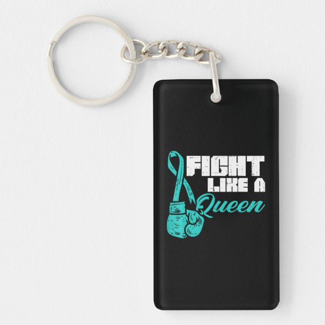 Fight Like Queen Teal Boxing Gloves Ovarian Key Ring (Front)