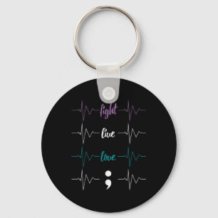 Fight Live Love Semicolon Heartbeat Suicide Awaren Key Ring