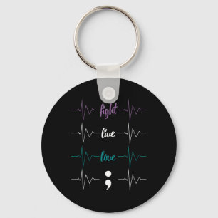 Fight Live Love Semicolon Heartbeat Suicide Awaren Key Ring