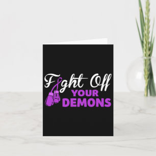 Fight Off Your Demons Purple Ribbon Boxing Gloves Card