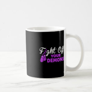 Fight Off Your Demons Purple Ribbon Boxing Gloves  Coffee Mug