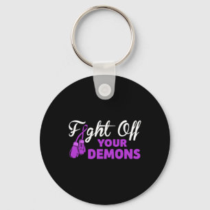 Fight Off Your Demons Purple Ribbon Boxing Gloves Key Ring