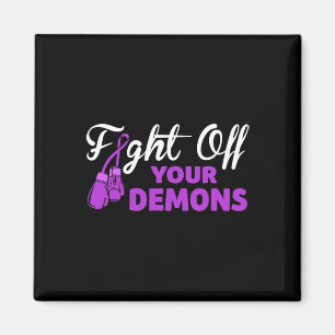 Fight Off Your Demons Purple Ribbon Boxing Gloves Magnet